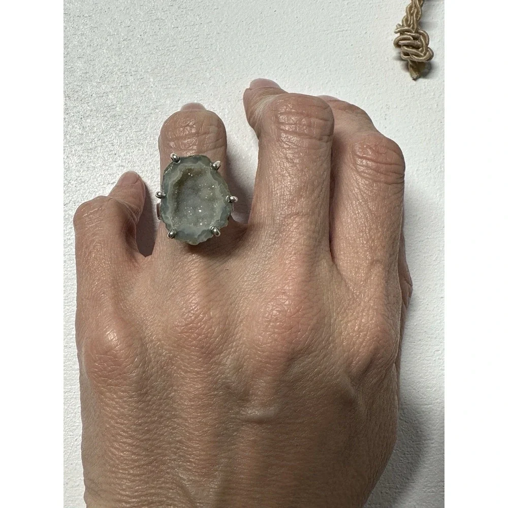 Roberta Vallina Joyeria Artesanal Gray Solar Quartz Geode Ladies Ring Size 6 - Picture 4 of 4
